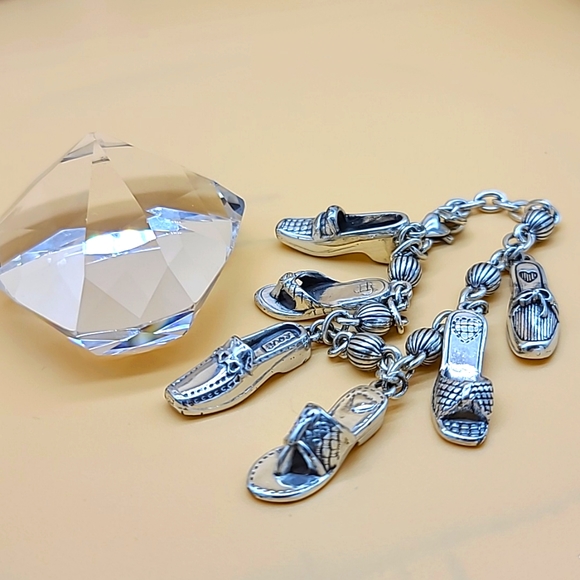 Brighton "SHOE LOVE" Detailed Silver Sandal, Slide, & Loafer 6-Charm Bracelet 👠 - Picture 3 of 16